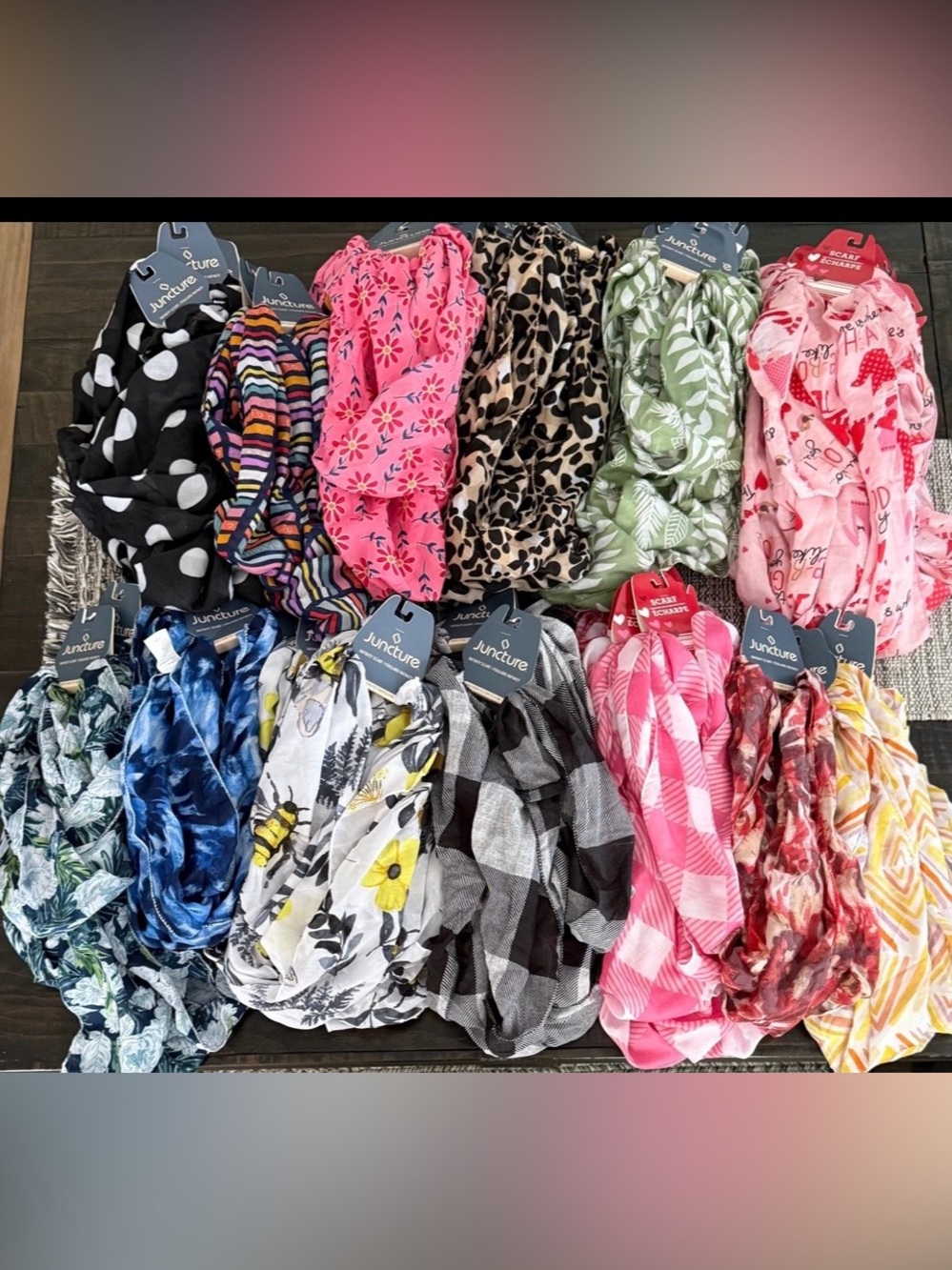 Bundle/Bulk of 90 assorted springtime infinity light airy scarves.